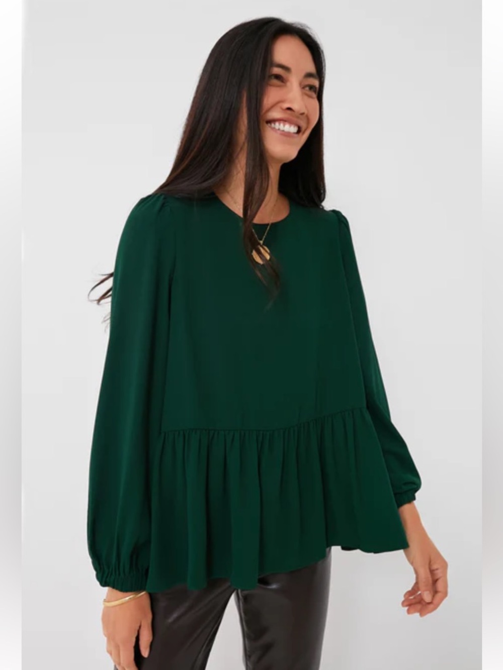 Pomander Place Tuckernuck Hunter Green Long Sleeve Carlotta Peplum Top Sz. XXXL
